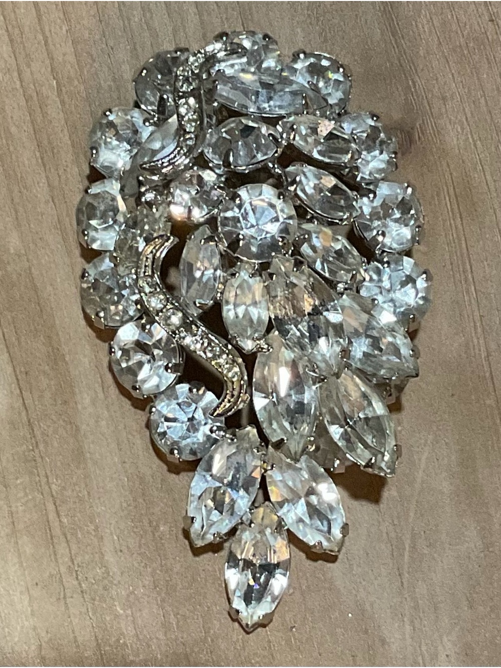 Weiss Crystal Statement Brooch - Silver Clear Rhinestone Floral Pin